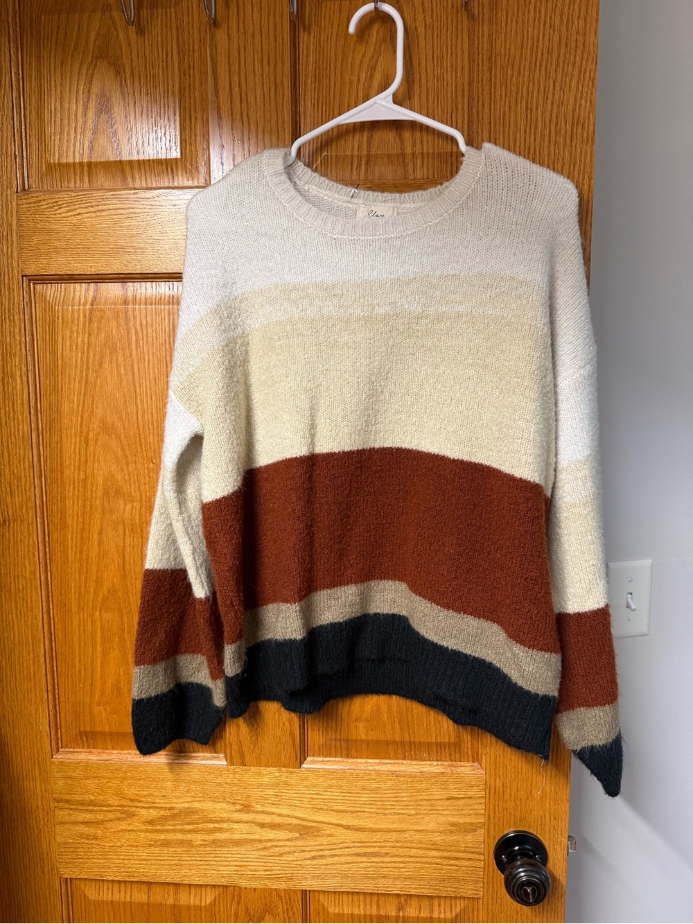 Elan Striped Crewneck Sweater in Cream, Rust & Black